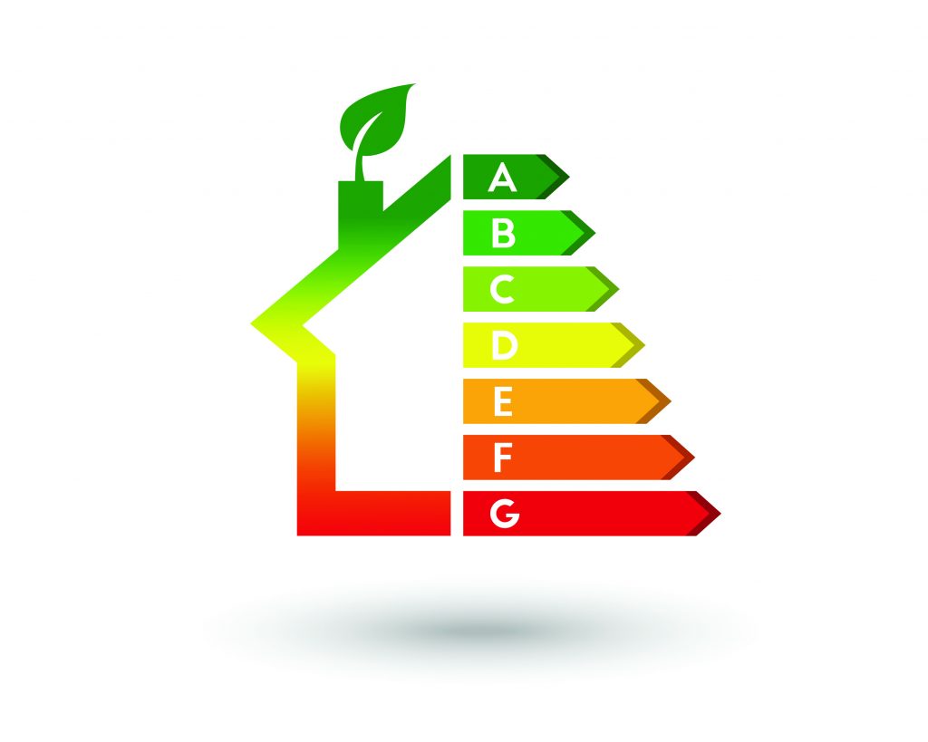 Grafik mit Verbrauchklassen A bis G in abgestuften Farben dunkelgrün bis dunkelrot